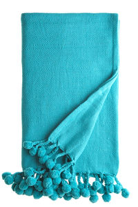 Manta de Algodón 100% Tejida con Borlas de Pompones |   Manta Decorativa Boho para Sofá |   Manta de Algodón Estilo Marroquí - Product Image 2