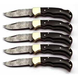Couteau de survie industriel et de camping à lame fixe en damas forgé à la main, pointe tombante, avec manche en corne, OEM ODM - Product Image 2
