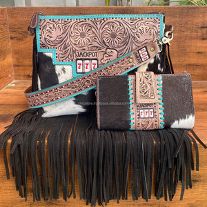 Gran oferta 2024, bolso cruzado de cuero mecanizado a mano y billetera de bloqueo RFID para mujer, conjuntos de embrague de piel de vaca a la moda para mujer - Product Image 2