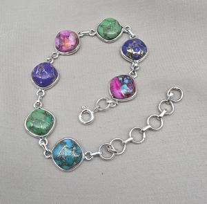 Pulsera de tenis de lujo turquesa, chapada en oro de 14K, con gemas multicolor, joyería étnica para mujer, venta al por mayor OEM - Product Image 1
