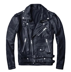 Veste en cuir de moto de sport unisexe de luxe coupe-vent Style classique de motard Veste en cuir véritable Noir - Product Image 1
