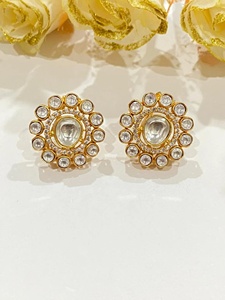 Pendientes de Aro Polki de Latón Chapado en Oro de 22K, Estilo Boho Floral Vintage, Joyería Étnica Tradicional India para Fiesta, Regalo para Mujer - Product Image 2