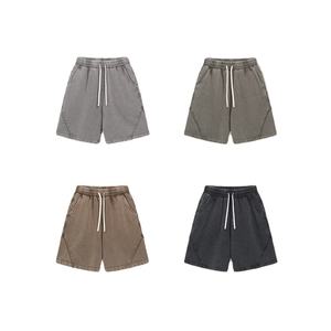 Custom 100% Cotton <b>Men's</b> Clothing 350GSM High Street Style Distressed Washed Loose Sweatpants <b>Shorts</b> for <b>Men</b> Solid Pattern - Product Image 3