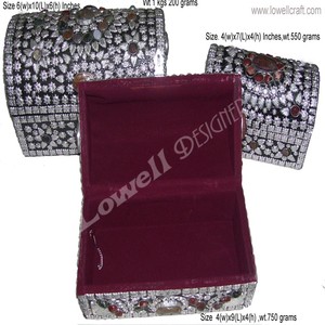 Luxury <b>Black</b> Silver Metal Embellished Carved Jewelry <b>Storage</b> <b>Box</b> Red Stone Work Handcrafted Decorative Organizer Home Dcor - Product Image 3