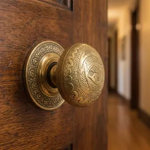 Pomo de Puerta Marroquí Grabado en Latón Macizo, Hecho a Mano, Estilo Vintage, Manija de Entrada Rústica Boho, Herraje Arquitectónico Decorativo para el Hogar - Product Image 6