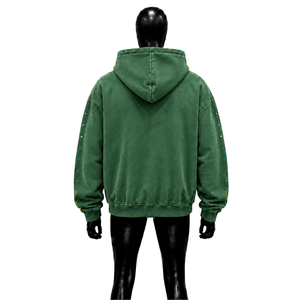 Sweat à capuche oversize vert classique vintage effet vieilli, streetwear quotidien, sweat à capuche d'hiver premium, coupe confortable, sweat à capuche streetwear tendance - Product Image 2