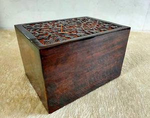 Hand Carved Wooden Pet <b>Urn</b> Rectangle Animal Cremation Keepsake Box for <b>Cats</b> and Dogs - Product Image 1