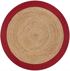Tapis rond en jute tressé fait main de qualité supérieure avec bordure rouge pour la décoration de la maison de style farmhouse - Product Image 2