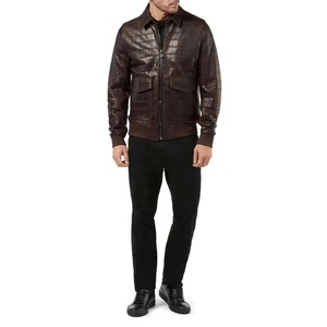 Veste bomber pour homme en cuir gaufré de qualité supérieure, coupe ajustée, style vintage, hiver, avec doublure en coton - Product Image 1