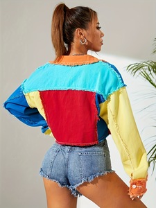 Chaqueta Vaquera Desgastada de Manga Larga OEM 2026, Nueva Colección, Colorida, Estilo Cowboy, Top Corto para Mujer, Abrigos de Moda Femenina - Product Image 2