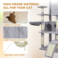 Arbre à chat moderne multi-niveaux en sisal et MDF, couleur grise, mobilier d'intérieur pour animaux de compagnie, grand condo, emballage en carton amovible