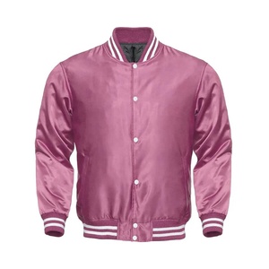 Veste de baseball satinée rose et bordeaux de qualité supérieure, coupe slim, coupe-vent, col montant, patchwork, motif dessin animé, style universitaire - Product Image 1