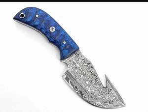 Damascus Steel Multi-Feature Utility <b>Craft</b> <b>Tool</b> Textured Blue Handle Executive Display Piece - Product Image 1