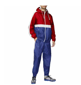 Survêtement à capuche pour homme, rouge et bleu, uni, décontracté, respirant, écologique, en polaire, manches longues, fermeture éclair sur le devant, en polyester, pour l'hiver - Product Image 1