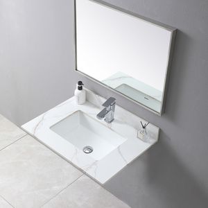 Montary Top per mobile bagno in pietra da 31 pollici Carrara Gold con lavabo in ceramica a incasso, foro singolo per rubinetto e paraschizzi - Mobili bagno singoli - Product Image 5