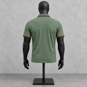 Chemise Homme Verte Unie Brodé à Manches Courtes avec Bordure Contrastante, Style Smart Casual, Respirante, Infroissable, Tricotée 100% Coton - Product Image 3