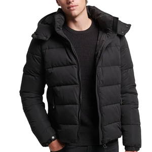 Windproof Thick Winter Casual Zipper Closure Polyester Wadding <b>Coat</b> <b>Men's</b> <b>Black</b> Hooded Puffer Jacket - Product Image 1