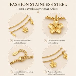 Tobillera de Flores Chapada en Oro de 18K con Colgantes de Cinco Pétalos para Mujer, Joyería para Vacaciones de Verano en la Playa - Product Image 6