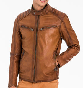 Chaqueta de Cuero Genuino Personalizada con Logotipo, Chaqueta de Cuero Duradera, Prenda Exterior de Moda, Precio de Fábrica, Chaquetas de Cuero Genuino para Hombre - Product Image 1