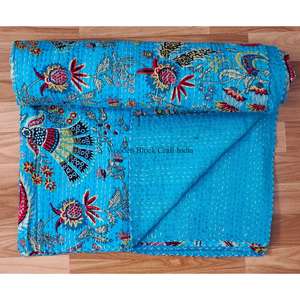 Manta Larga de Algodón Reversible con Estampado Floral, Hecha a Mano, Ecológica, Estilo Vintage Kantha, para el Hogar - Product Image 5