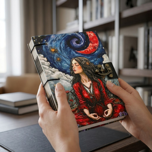 Celestial Moon Girl Lock Diary Notebook <b>A5</b> Cardboard Journal | Handmade Artistic Writing Diary Metal Clasp Closure 100 Sheets - Product Image 2