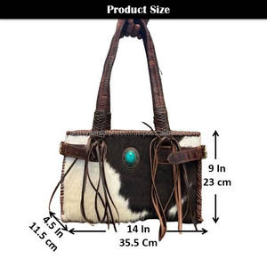 2025 nouvelle édition femmes à la mode cuir de vachette frange Turquoise pierre fourre-tout sac à main en cuir véritable luxe sac à main pour femmes - Product Image 2