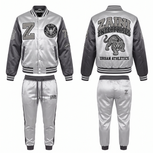 ZAINI ZI-120 Unisex Winter Varsity Tracksuit Polyester/Cotton Fleece 320g Coral for Contrast Sleeve Custom <b>Embroidery</b> Logo - Product Image 1