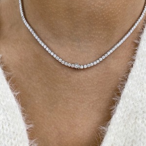 Collar de tenis de lujo vintage con corte brillante |   Elegante Anillo de Diamantes Continuos para Mujer, Oro Blanco de 18K, para Boda - Product Image 5