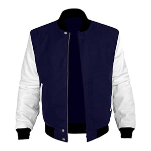 Blouson universitaire d'hiver confortable et personnalisable pour homme, grande taille, en toile de haute qualité avec manches en cuir et col montant - Product Image 3