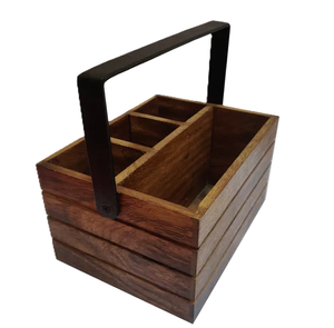 Support de rangement rectangulaire en bois à 3 compartiments, fait main, rustique, pour ustensiles de cuisine, type sur pied - Product Image 5