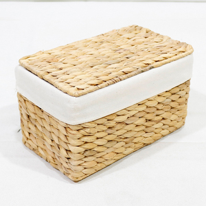 Sustainable Rectangle Water Hyacinth Storage <b>Box</b> with Lid and Cotton Lining - Product Image 3