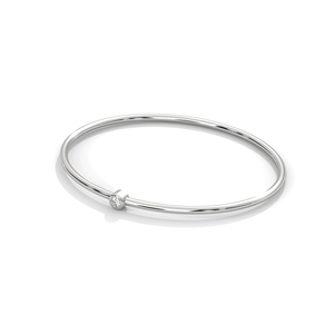 White Gold Diamond Bangle Open <b>Bracelet</b> Slim Round <b>Stone</b> Minimalist Jewelry Gift - Product Image 2