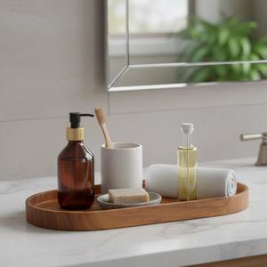 Plateau ovale en bois d'acacia, plateau de table basse, organisateur de bijoux, plateau de rangement polyvalent, plateau de service en bois fait main, plateau décoratif pour entrée - Product Image 6