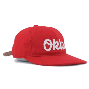 Red Okla Embroidered Snapback <b>Cap</b> Unisex Adult 6-Panel <b>Flat</b> Brim Casual Hat with <b>White</b> Letter Logo Front Panel Design - Product Image 3