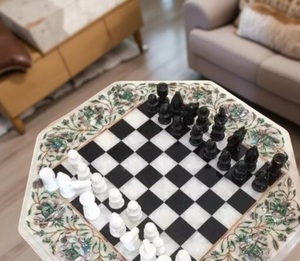 Marble Inlay Chess Table Designs Luxury Stone Chess Game <b>Board</b> Eco-Friendly Chess <b>Board</b> Flower <b>Angel</b> Design Black Sapphire Look - Product Image 2