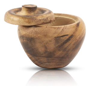 Pot à sucre en bois d'acacia sculpté à la main avec couvercle et cuillère, finition brûlée de luxe, pot à épices décoratif, récipient de rangement pour cuisine et salle à manger - Product Image 6