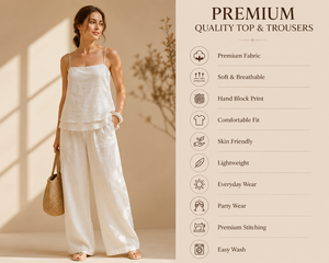 Ensemble Coordonné Bohème de Luxe en Coton Tissé pour l'Été - Débardeur Cami Blanc et Pantalon Large - Vente en Gros - Product Image 5
