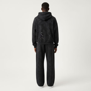 Conjunto deportivo de 2 piezas con capucha, ligero, lavado al ácido, de alta calidad, OEM/ODM, hecho a medida, con logotipo bordado personalizado y cremallera. - Product Image 4