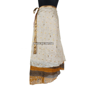 Indian Vintage 100% Silk Long Magic <b>Wrap</b> Skirt 2 Layer Reversible Magic Silk Saris <b>Wrap</b> Long Skirt Silk <b>Sarong</b> Beach Pareo Long - Product Image 3