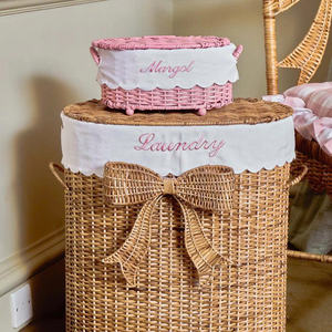 Panier à linge fantaisie en rotin avec nœud et doublure, panier à linge en osier fait main pour chambre d'enfant et chambre à coucher - Product Image 5
