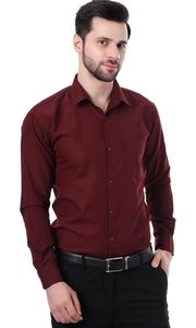 Chemise habillée marron à manches longues pour homme, couleur unie, col rabattu, style formel, en tissu popeline de coton infroissable, idéale pour l'automne - Product Image 2