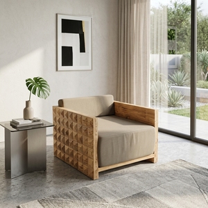 Sillón Individual Moderno de Madera con Diseño Geométrico 3D, Silla Decorativa de Lujo Minimalista para Sala de Estar, Muebles de Exportación - Product Image 4