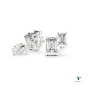 Pendientes de Diamantes Cultivados en Laboratorio con Corte Esmeralda de 1.47 CT en Oro Sólido de 14K, Pendientes de Diamantes de Cuatro Piedras Lineales Horizontales para Mujer - Product Image 2