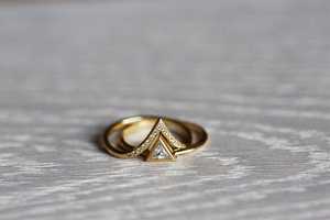 Classic 0.41CT Triangle Cut Diamond Dual Band Arrow <b>Ring</b> For Women's Lab Grown 14k Yellow Gold Fine Engagement Party Occasion - Product Image 3