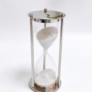 60 Minute Metal Hourglass Sand Timer Elegant <b>Silver</b> Sand <b>Clock</b> for Home Office Desk Decor Luxury Glass Sandglass for Business - Product Image 1