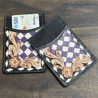 Porte-cartes de crédit et d'identité en cuir véritable 100% fait main, sur mesure, de luxe, fin et minimaliste, motif à carreaux, pour entreprises (OEM/ODM)