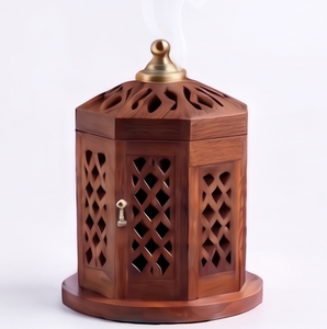 Porta Incienso Hexagonal de Madera con Diseño de Rejilla Tallada, Soporte para Incienso de Aromaterapia, Regalo - Product Image 1