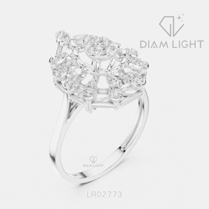 Bague de fiançailles de luxe en or blanc 14 carats avec diamant de laboratoire certifié IGI 0,381 carat, taille ronde, F+ VS+, pavé - Product Image 2