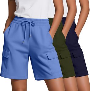 Women's Shorts Solid Color Cargo Shorts Mid Waist Drawstring Knitted Loose Fit Casual Pockets Breathable Summer Wear Shorts ODM - Product Image 2