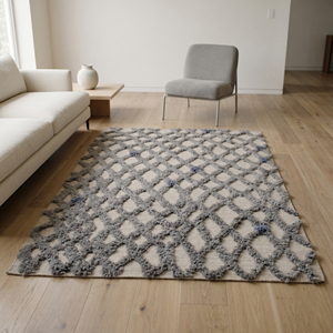 DECORDEC Custom Handmade Wool Thick Non-Slip Eco-Friendly Modern Ivory <b>Grey</b> High Low Textured Area <b>Rug</b> Distressed Geometric - Product Image 6